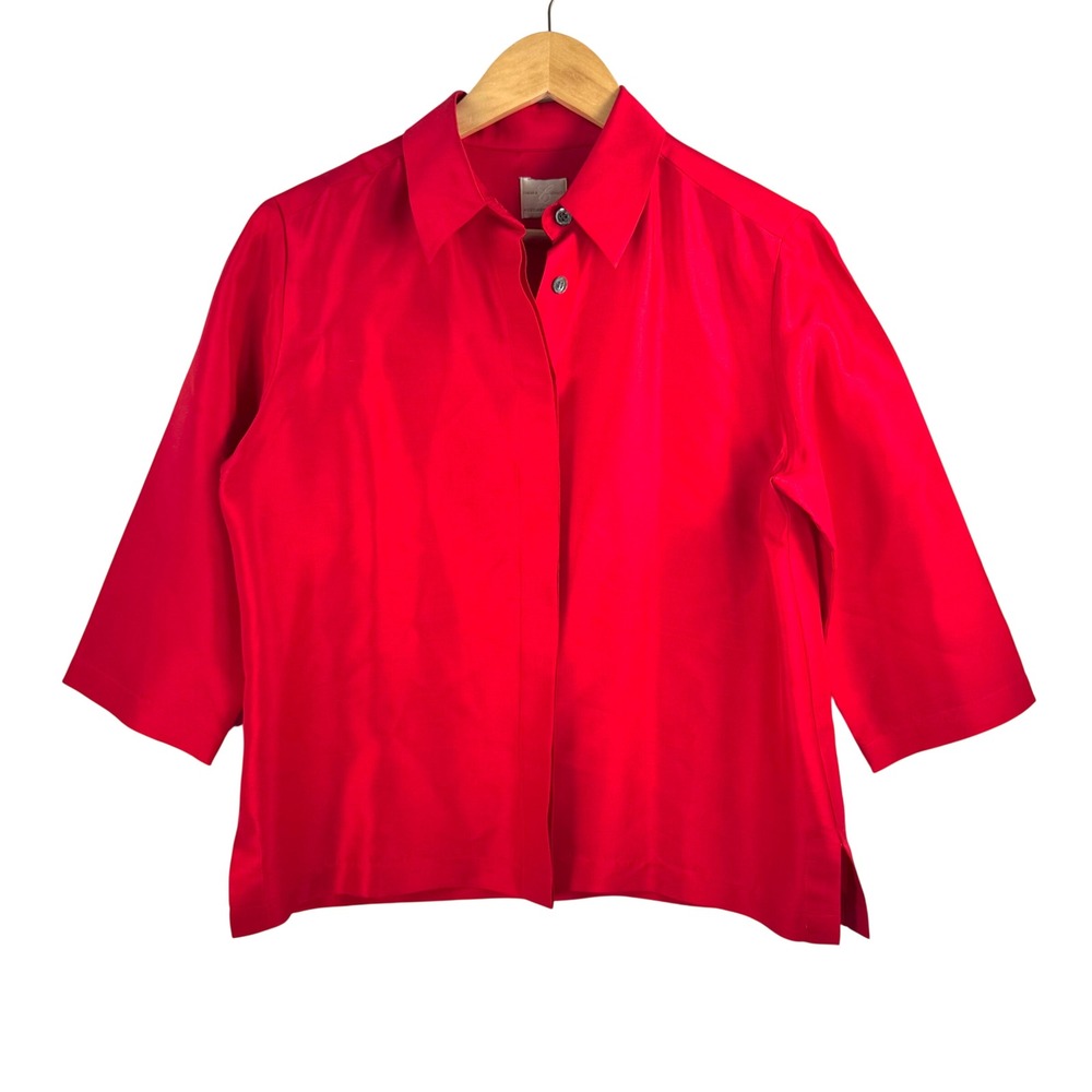 Emma James Silk Blouse 6 Red Luxury Minimalist 3/4 Sleeve Holiday classic